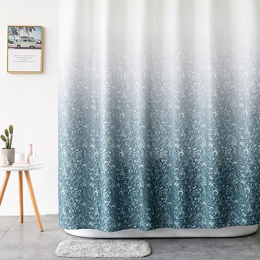 Modern Gradient Blue Polyester Shower Curtain - Elegant and Functional Addition to Your Bathroom Decor - Image 3