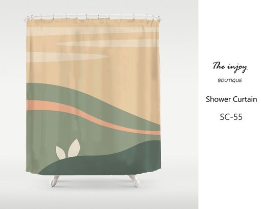 Modern Green Field Creme Himmel Landscape Shower Curtain - Waterproof and Highly Durable Addition to Your Bathroom Decor