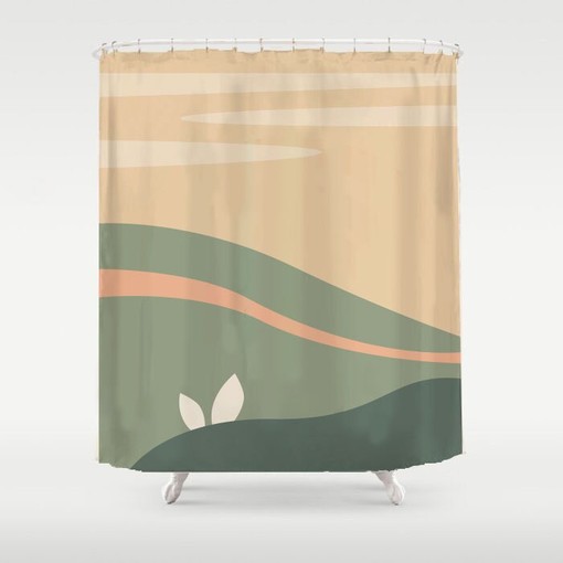 Modern Green Field Creme Himmel Landscape Shower Curtain - Waterproof and Highly Durable Addition to Your Bathroom Decor - Image 2