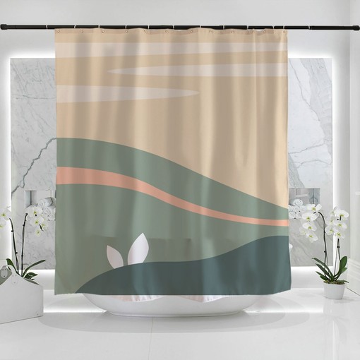 Modern Green Field Creme Himmel Landscape Shower Curtain - Waterproof and Highly Durable Addition to Your Bathroom Decor - Image 3