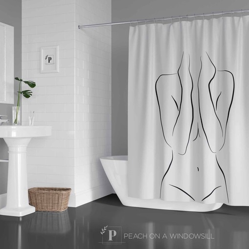 Modern Minimalist Shower Curtain with Abstract Stripe Design for Simple and Neutral Bathroom Decor