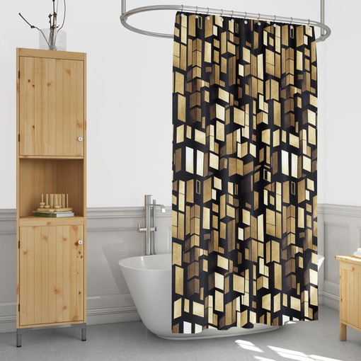 Modern Mod Blocks Abstract Shower Curtain for Creative Bath Decor - Image 2