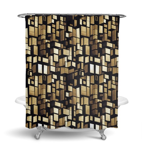 Modern Mod Blocks Abstract Shower Curtain for Creative Bath Decor - Image 3