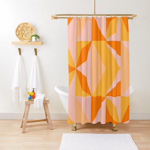 Modern Orange Boho Shower Curtain - Featuring Abstract Art Design and Waterproof Eco-Friendly Material