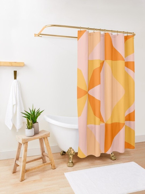 Modern Orange Boho Shower Curtain - Featuring Abstract Art Design and Waterproof Eco-Friendly Material - Image 2