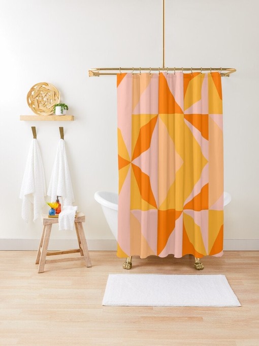 Modern Orange Boho Shower Curtain - Featuring Abstract Art Design and Waterproof Eco-Friendly Material - Image 3