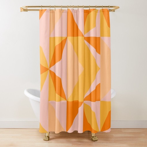 Modern Orange Boho Shower Curtain - Featuring Abstract Art Design and Waterproof Eco-Friendly Material - Image 4