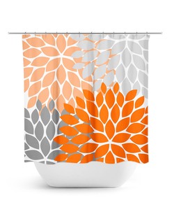Modern Orange Gray Vintage Shower Curtain | Fabric Bath Decor for Girls Bathroom