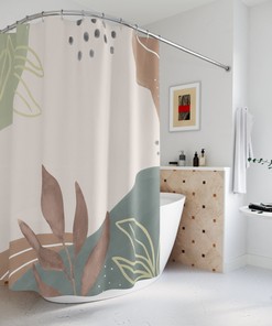 Modern Orange Lake Designer Boho Abstract Flowers Shower Curtain