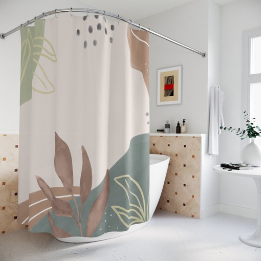 Modern Orange Lake Designer Boho Abstract Flowers Shower Curtain