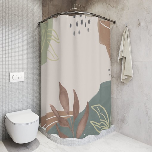 Modern Orange Lake Designer Boho Abstract Flowers Shower Curtain - Image 2