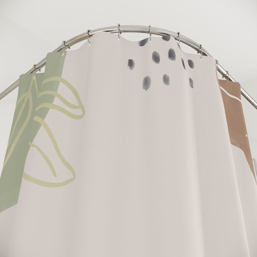 Modern Orange Lake Designer Boho Abstract Flowers Shower Curtain - Image 4