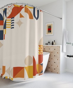 Modern Orange Lake Designer Boho Abstract Shapes Shower Curtain