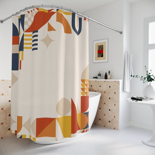 Modern Orange Lake Designer Boho Abstract Shapes Shower Curtain