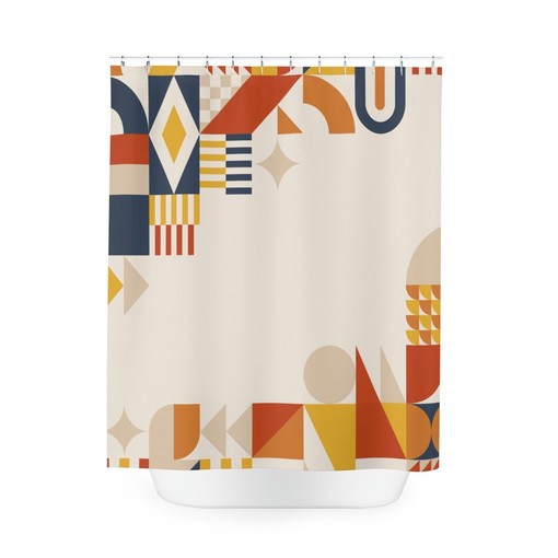 Modern Orange Lake Designer Boho Abstract Shapes Shower Curtain - Image 3