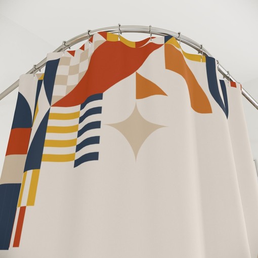 Modern Orange Lake Designer Boho Abstract Shapes Shower Curtain - Image 4