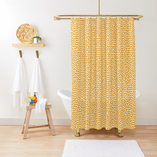 Modern Orange Shower Curtain - Abstract Boho Bathroom Decor with Eco-Friendly Material