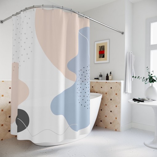 Modern Pal Blue Orange Boho Abstract Circles Shower Curtain