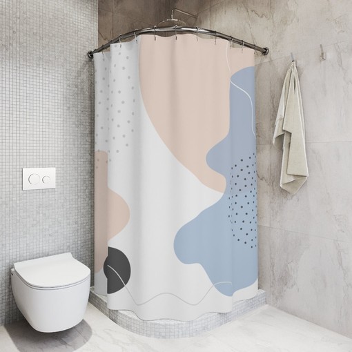 Modern Pal Blue Orange Boho Abstract Circles Shower Curtain - Image 2