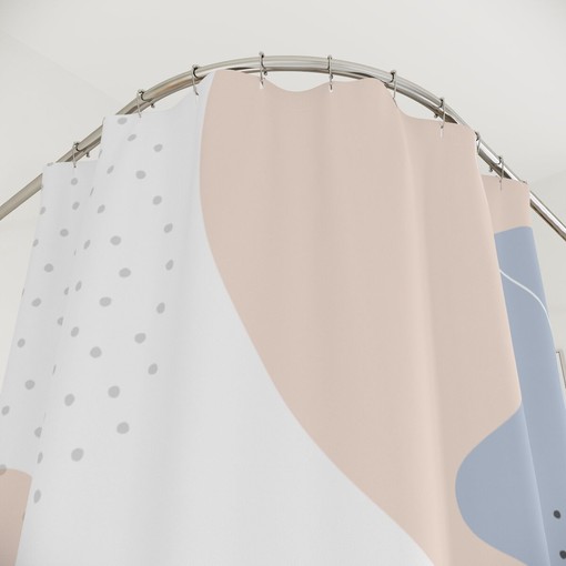 Modern Pal Blue Orange Boho Abstract Circles Shower Curtain - Image 3