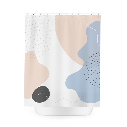 Modern Pal Blue Orange Boho Abstract Circles Shower Curtain - Image 4
