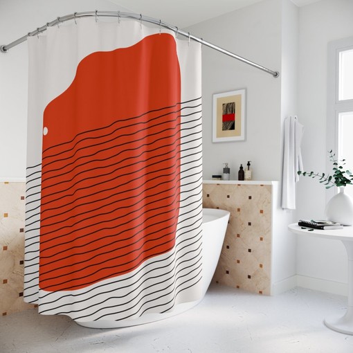 Modern Pal Minimal Boho Abstract Red Circle Shower Curtain
