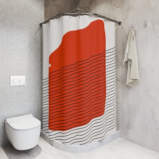 Modern Pal Minimal Boho Abstract Red Circle Shower Curtain - Image 2