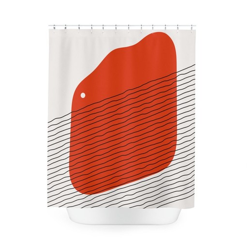 Modern Pal Minimal Boho Abstract Red Circle Shower Curtain - Image 3