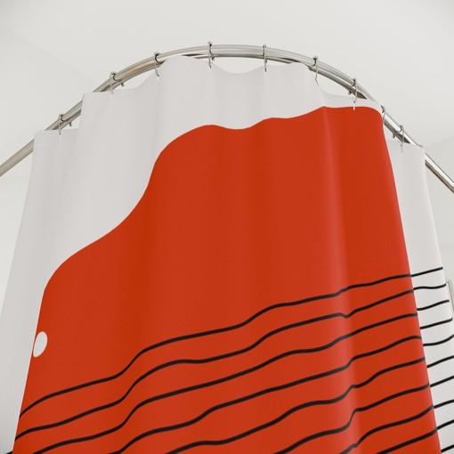 Modern Pal Minimal Boho Abstract Red Circle Shower Curtain - Image 4