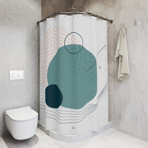 Modern Pal Minimal Japanese Boho Abstract Circles Shower Curtain - Image 2