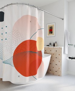 Modern Pal Minimal Japanese Contemporary Boho Abstract Circles Shower Curtain