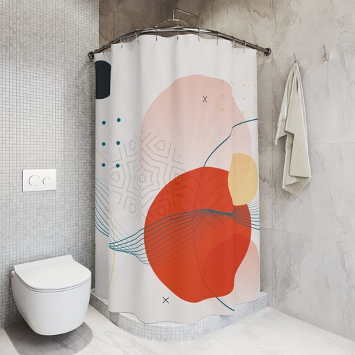 Modern Pal Minimal Japanese Contemporary Boho Abstract Circles Shower Curtain - Image 2