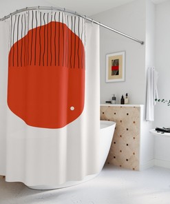Modern Pal Minimal Lakehouse Design Boho Abstract Red Circle Shower Curtain