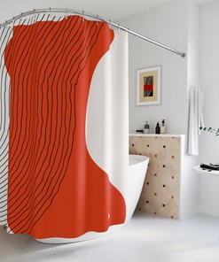 Modern Pal Minimal Lakehouse Design Boho Abstract Red Circle Shower Curtain