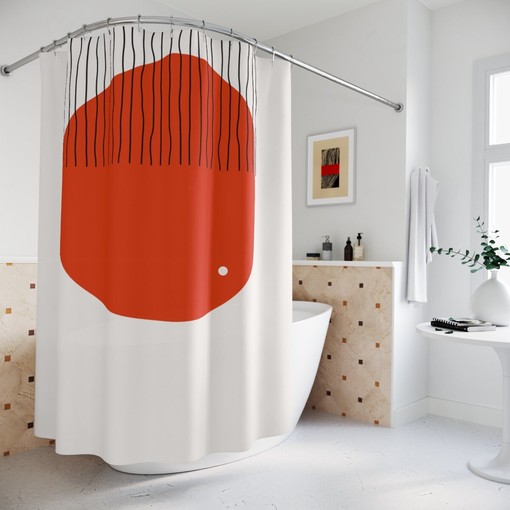 Modern Pal Minimal Lakehouse Design Boho Abstract Red Circle Shower Curtain