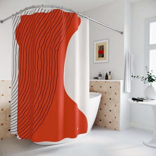 Modern Pal Minimal Lakehouse Design Boho Abstract Red Circle Shower Curtain