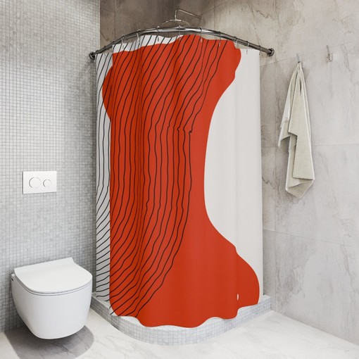 Modern Pal Minimal Lakehouse Design Boho Abstract Red Circle Shower Curtain - Image 2