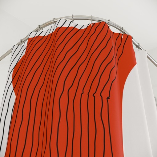 Modern Pal Minimal Lakehouse Design Boho Abstract Red Circle Shower Curtain - Image 3