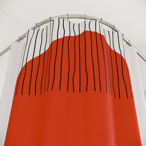 Modern Pal Minimal Lakehouse Design Boho Abstract Red Circle Shower Curtain - Image 4