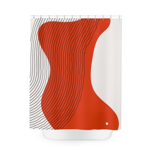 Modern Pal Minimal Lakehouse Design Boho Abstract Red Circle Shower Curtain - Image 4
