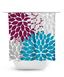 Modern Plum Blue Floral Shower Curtain | Elegant Fabric Bath Decor for Plum Blue Bathroom