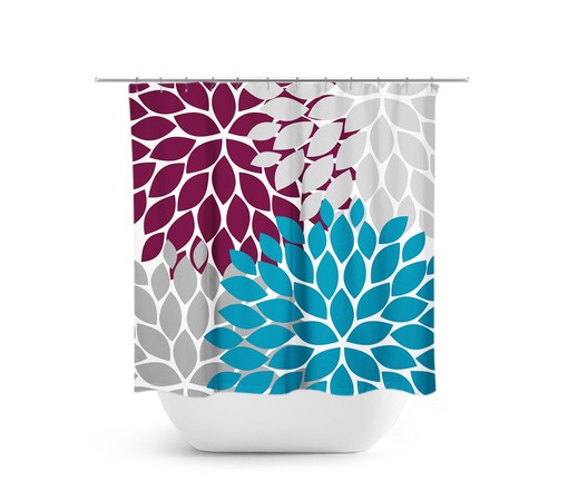 Modern Plum Blue Floral Shower Curtain | Elegant Fabric Bath Decor for Plum Blue Bathroom