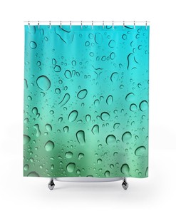 Modern Raindrop Design Blue & Green Water Droplets Unique Shower Curtain