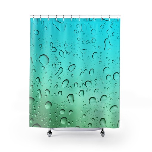 Modern Raindrop Design Blue & Green Water Droplets Unique Shower Curtain