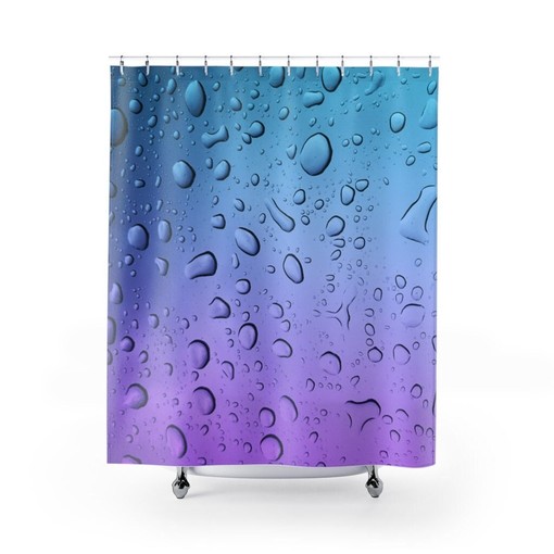 Modern Raindrop Design Blue & Purple Ombre Water Droplets Unique Shower Curtain