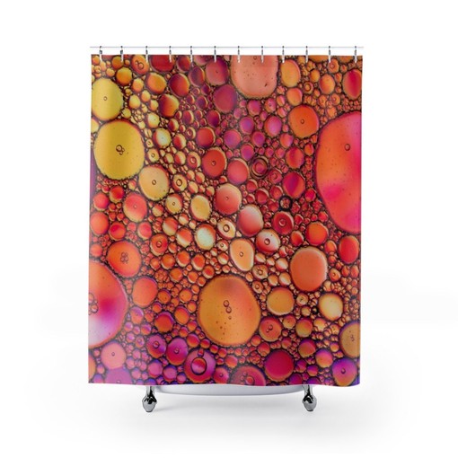 Modern Raindrop Design Orange & Yellow Water Droplets Shower Curtain