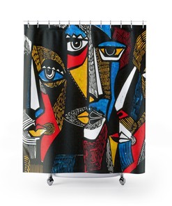 Modern Shower Curtain with Abstract Art Print for Unique Bathroom Decor Idea and Housewarming Gift