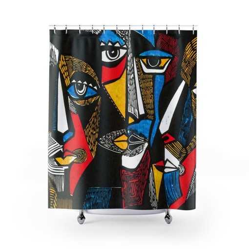 Modern Shower Curtain with Abstract Art Print for Unique Bathroom Decor Idea and Housewarming Gift