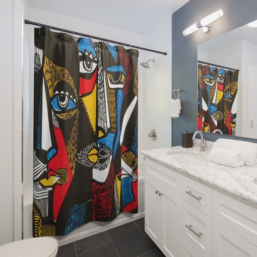 Modern Shower Curtain with Abstract Art Print for Unique Bathroom Decor Idea and Housewarming Gift - Image 2