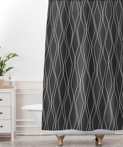 Modern Slate Geometric Vintage Shower Curtain, Charcoal Black Bathroom Decor